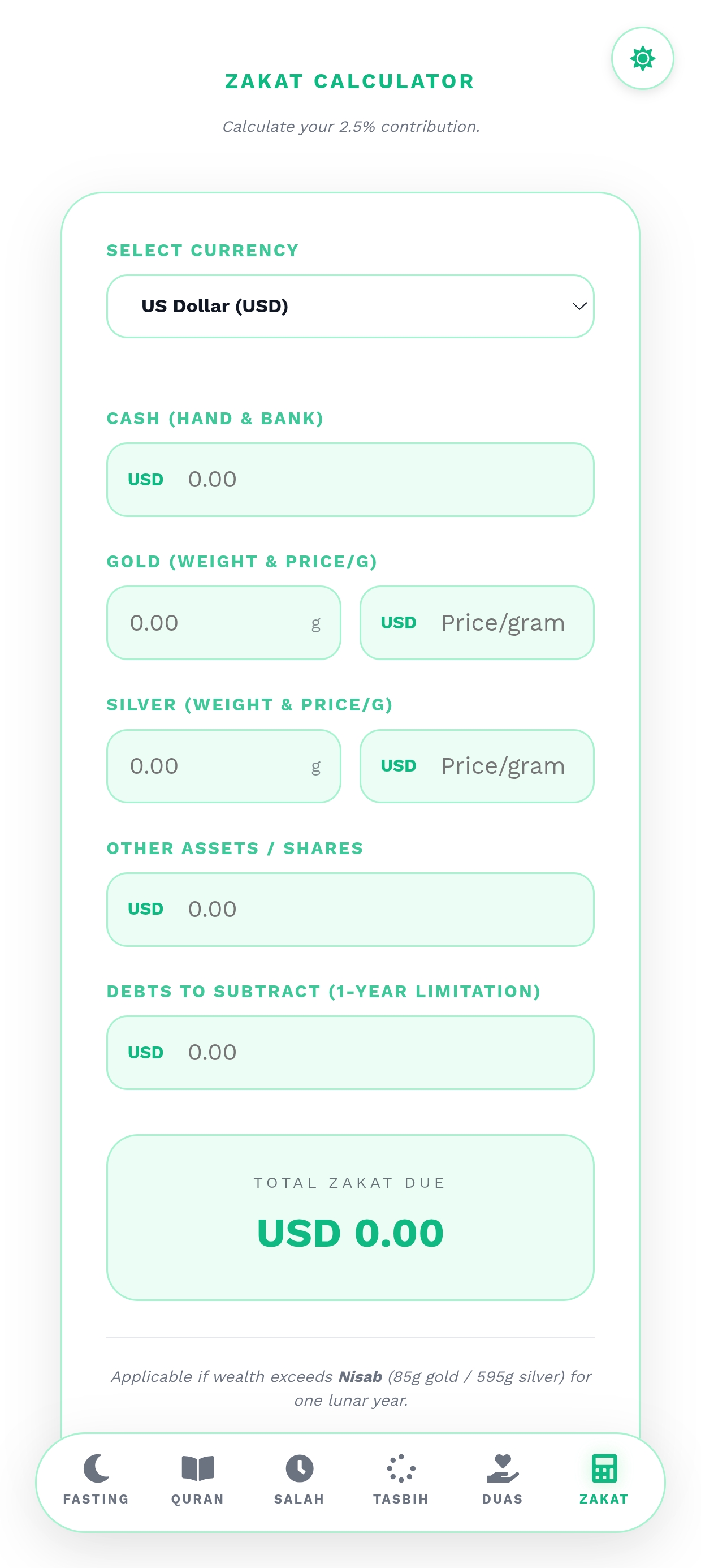 Muslim Sphere - Zakat Calculator
