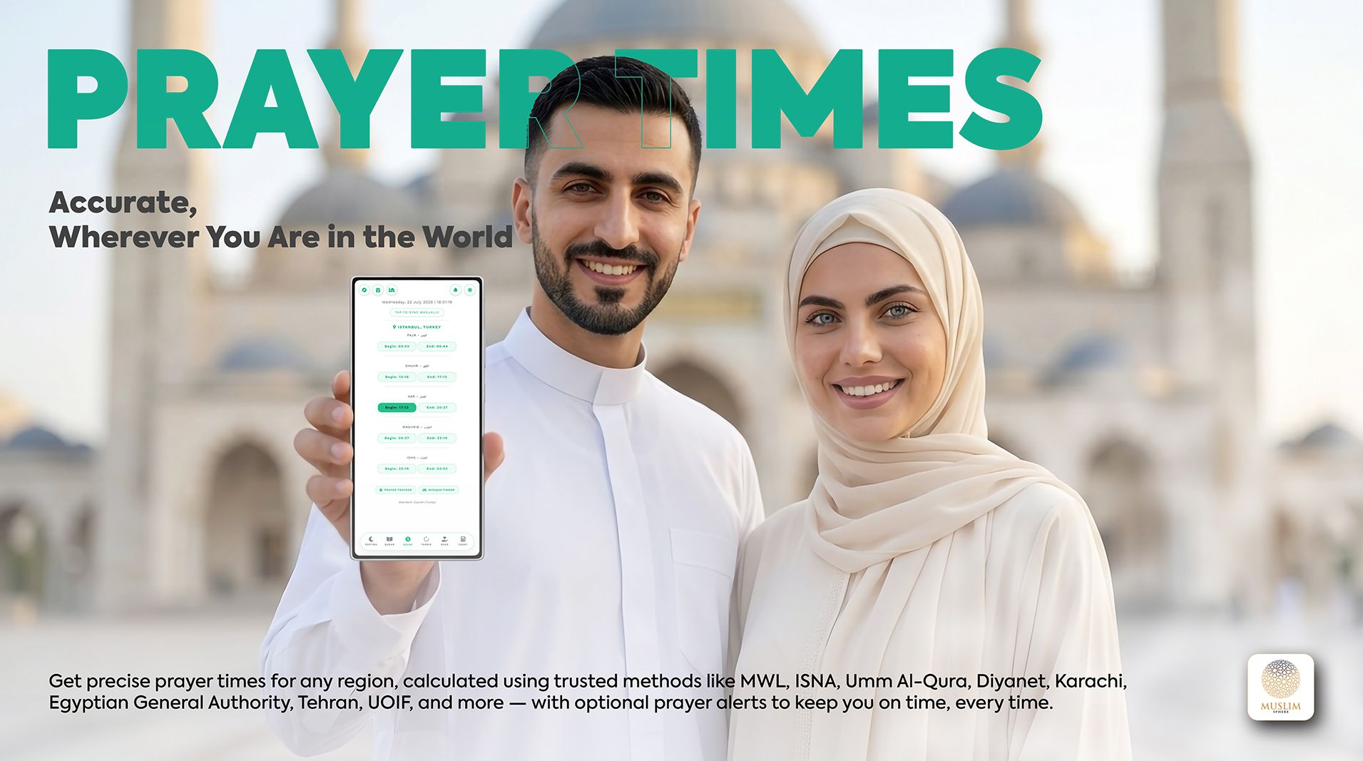 Muslim Sphere accurate Prayer Times feature