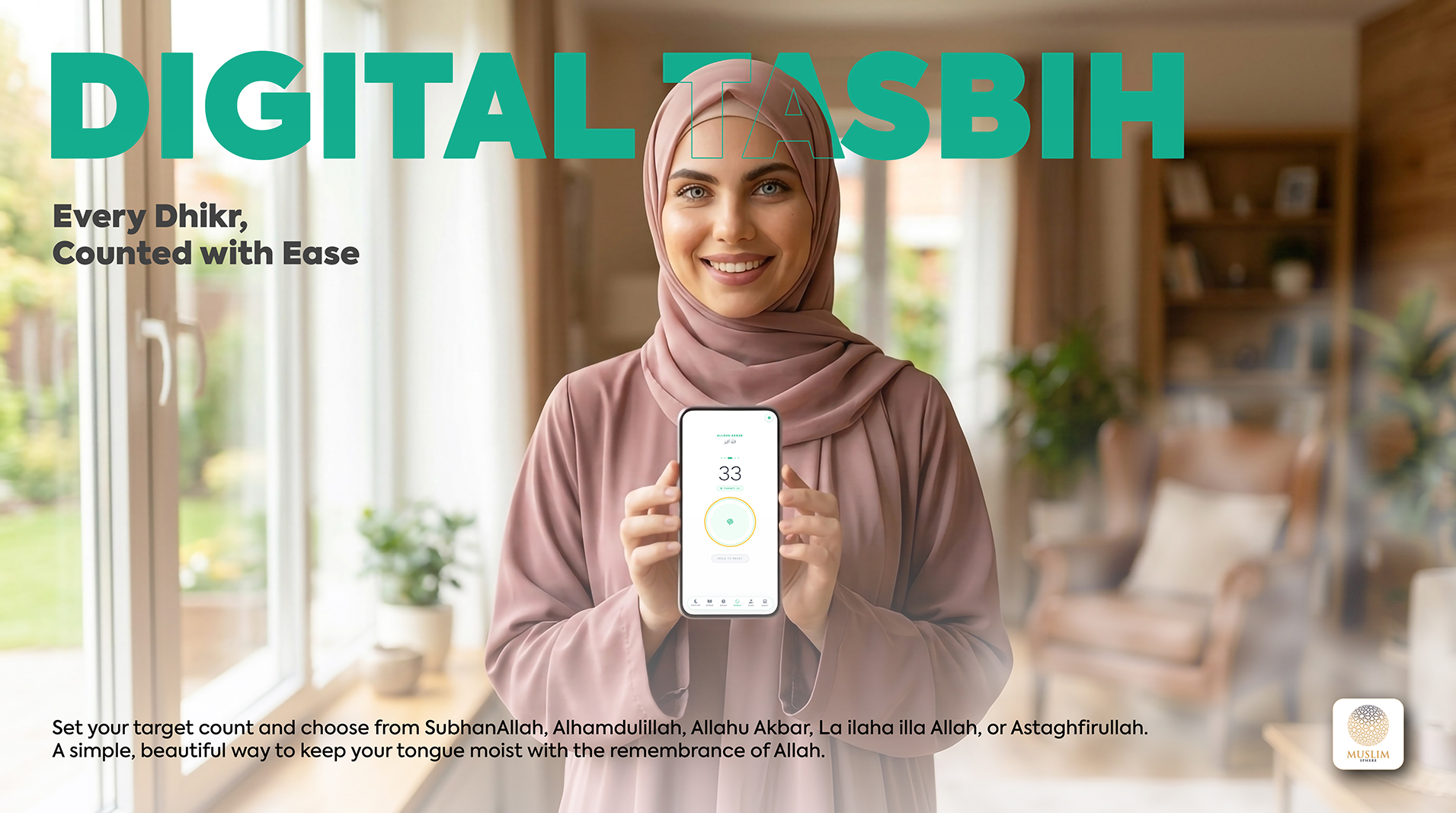 Muslim Sphere Digital Tasbih dhikr counter feature